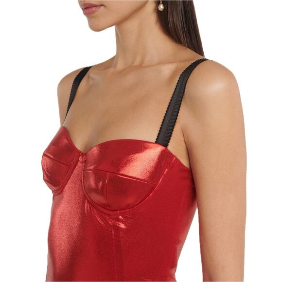 DOLCE & GABBANA Red Laminated Bustier Midi Dress 40 S - Picture 5 of 7